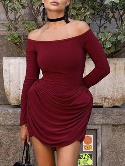 Off-shoulder Waist Pleated Mini Dress