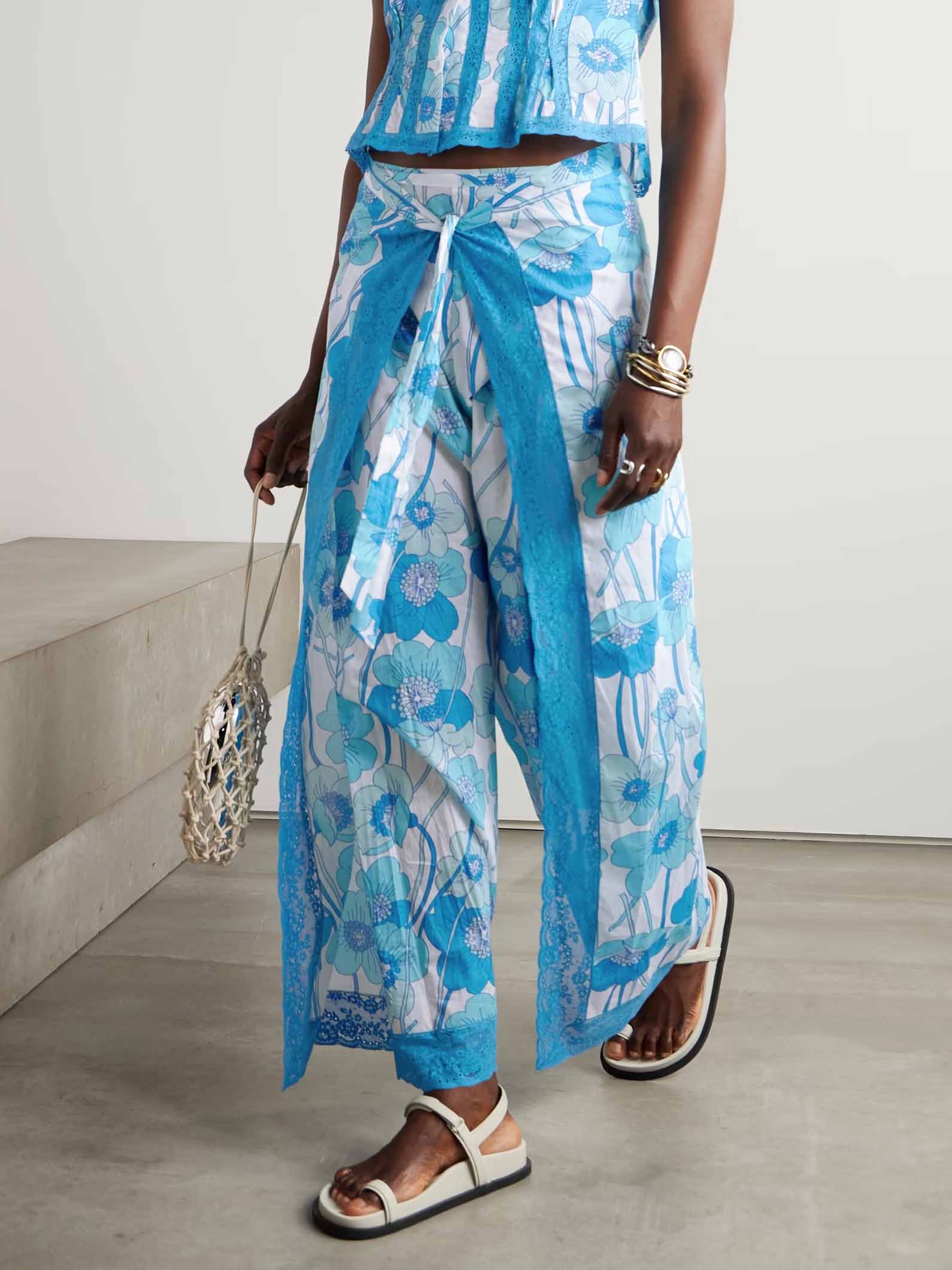 Exquisite Lace Floral Print Wide-leg Pants