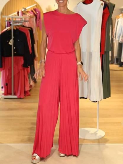 Sleeveless T-shirt And Wide Leg Pants Suit