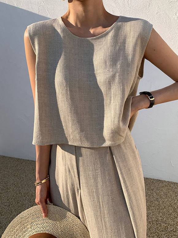 Loose Sleeveless Top Wide-leg Pants Two-piece Set