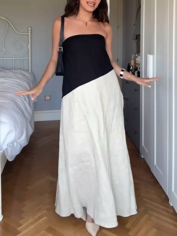 Contrast Color Stitching Tube Top Dress