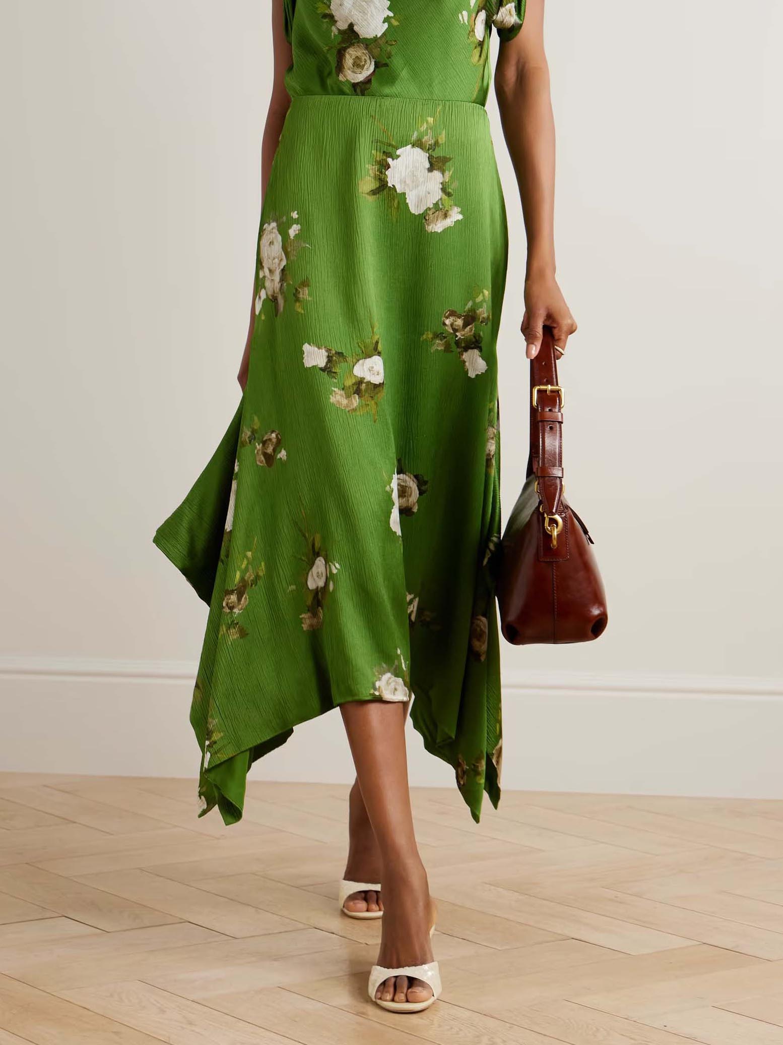 Exquisite Rose Floral Print Satin Irregular Skirt