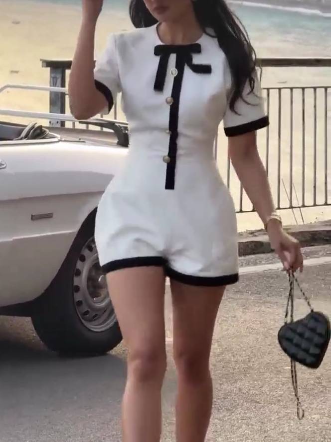 Elegant Black And White Color Contrast Jumpsuit