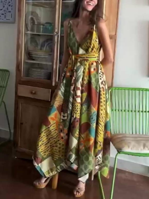 Unique Printed Irregular Hem Dress