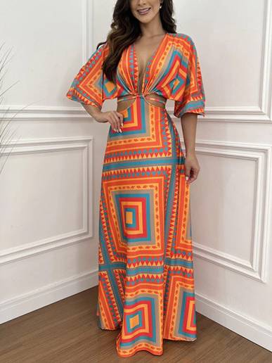 Waist Hollow Bat Sleeve Dress