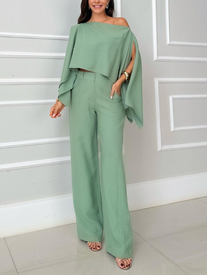 Elegant Irregular Cape Shirt And Pants Two-piece Set