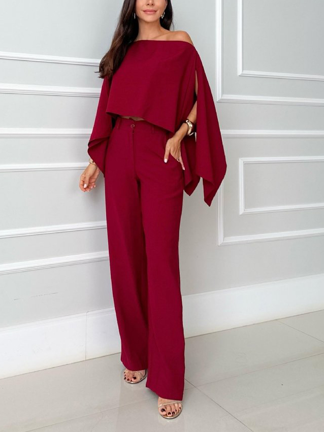 Elegant Irregular Cape Shirt And Pants Two-piece Set
