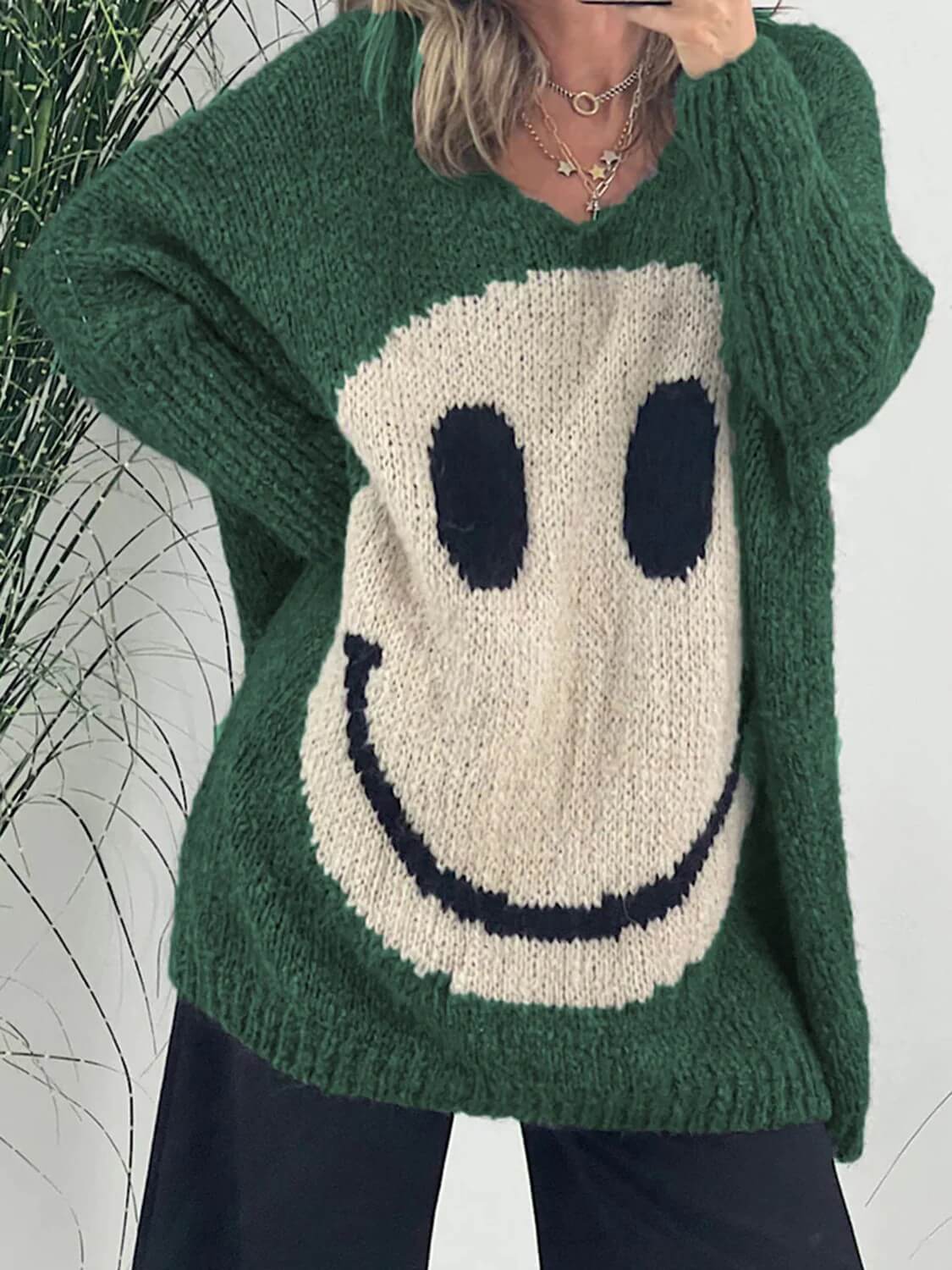 Casual Street Smiley Face Pullover Loose Sweater
