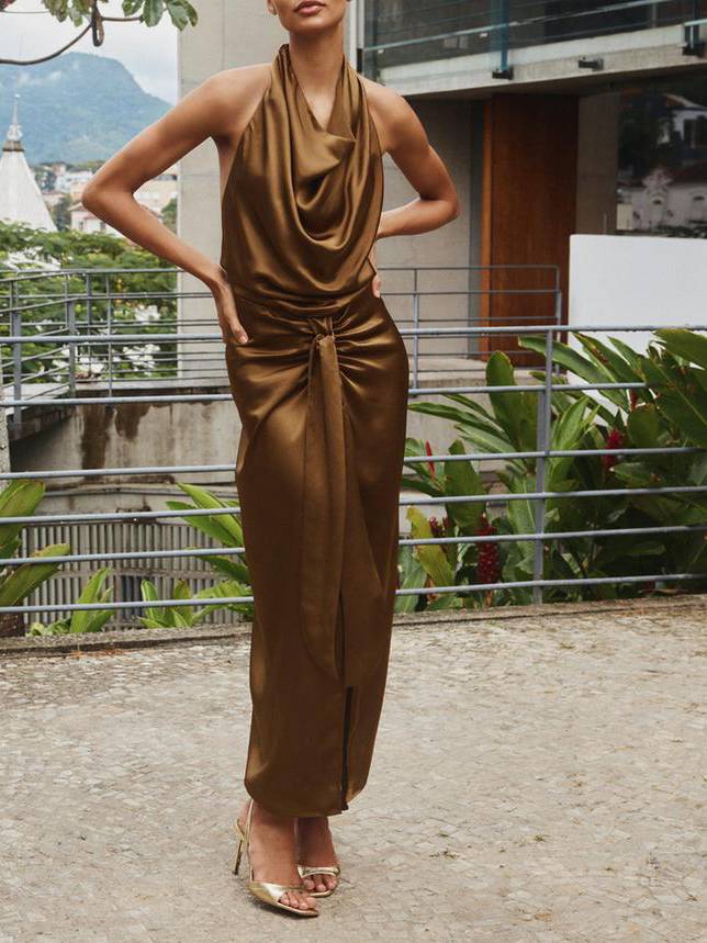 Swing Collar Slit Dress