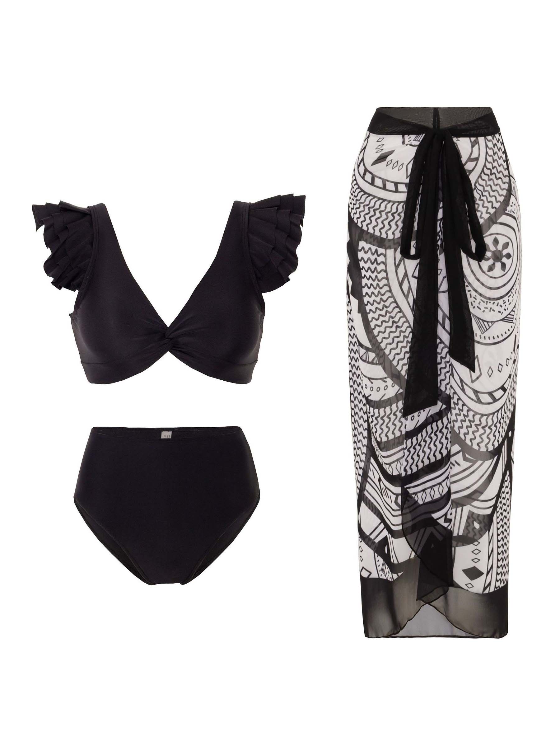 Exquisite Printed Lace Straps Three-piece Swimsuit