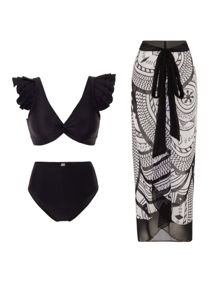Exquisite Printed Lace Straps Three-piece Swimsuit