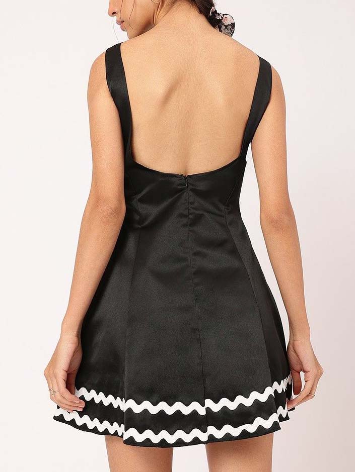 Elegant Sleeveless Backless Contrast Color Little Black Dress