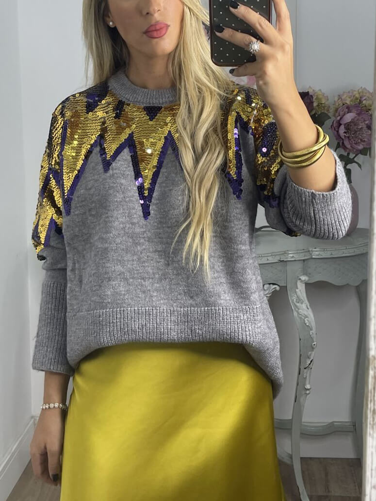 Elegant Sequined Colorful Crewneck Sweater