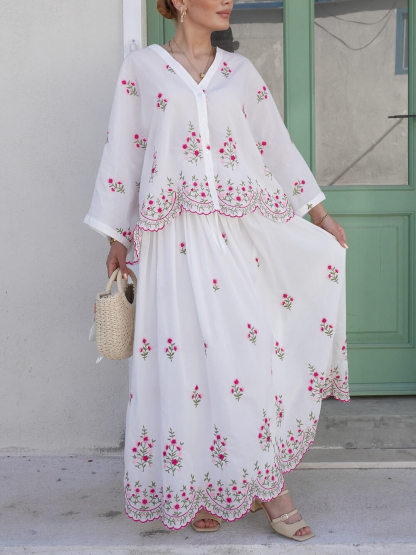 Delicate Floral Embroidered Ruffle Blouse