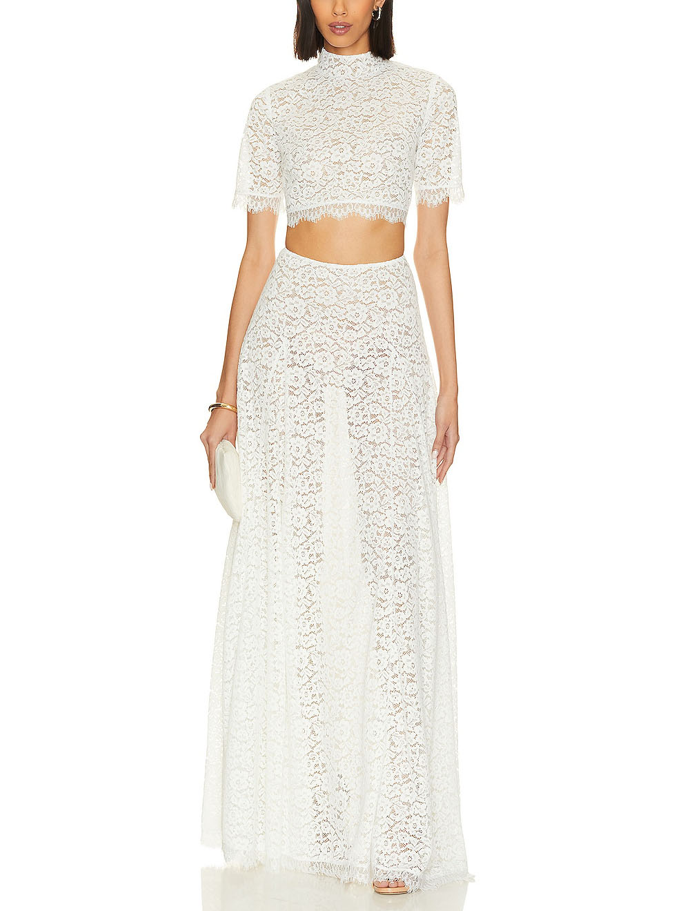 Elegant Hollow Lace Wide Swing Skirt