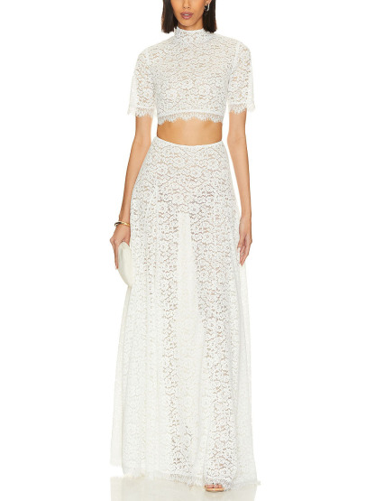 Elegant Hollow Lace Short-sleeved Top