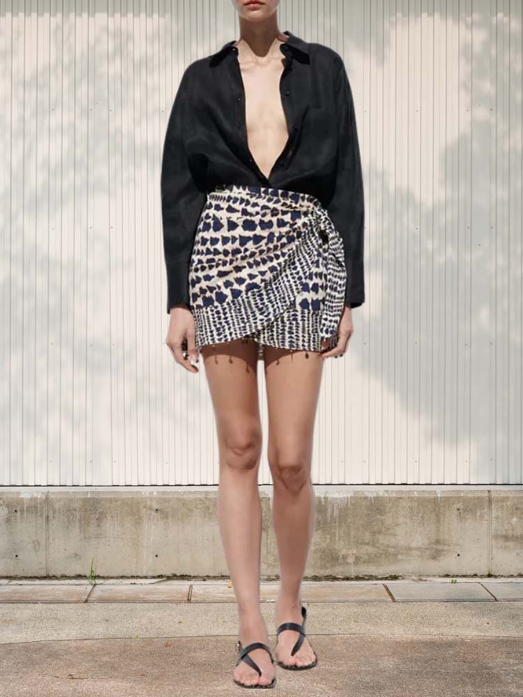 Retro Ethnic Beaded Geometric Print Skirt
