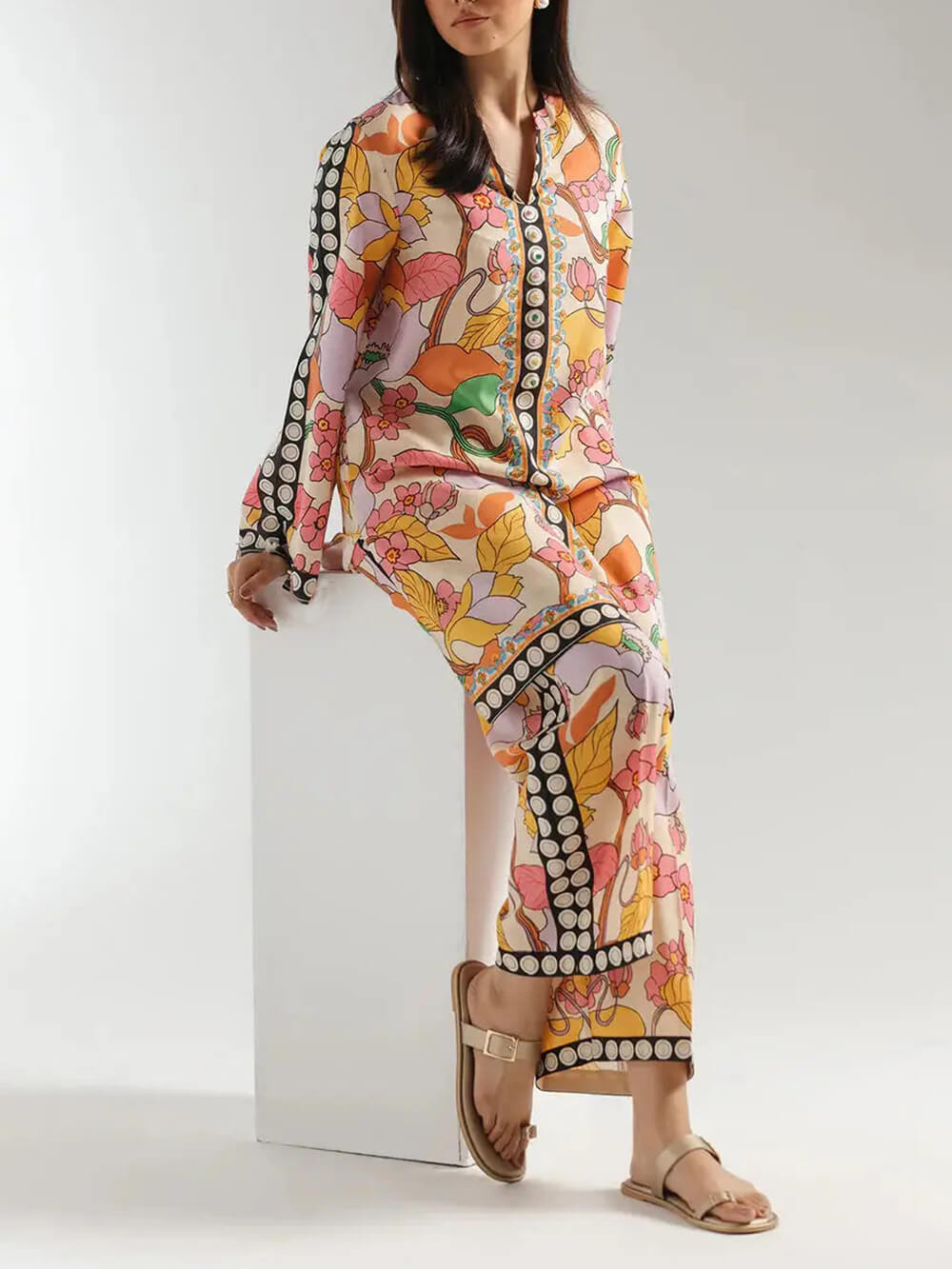 Boho-Inspired Ethnic Print Oversized Midi Shirt