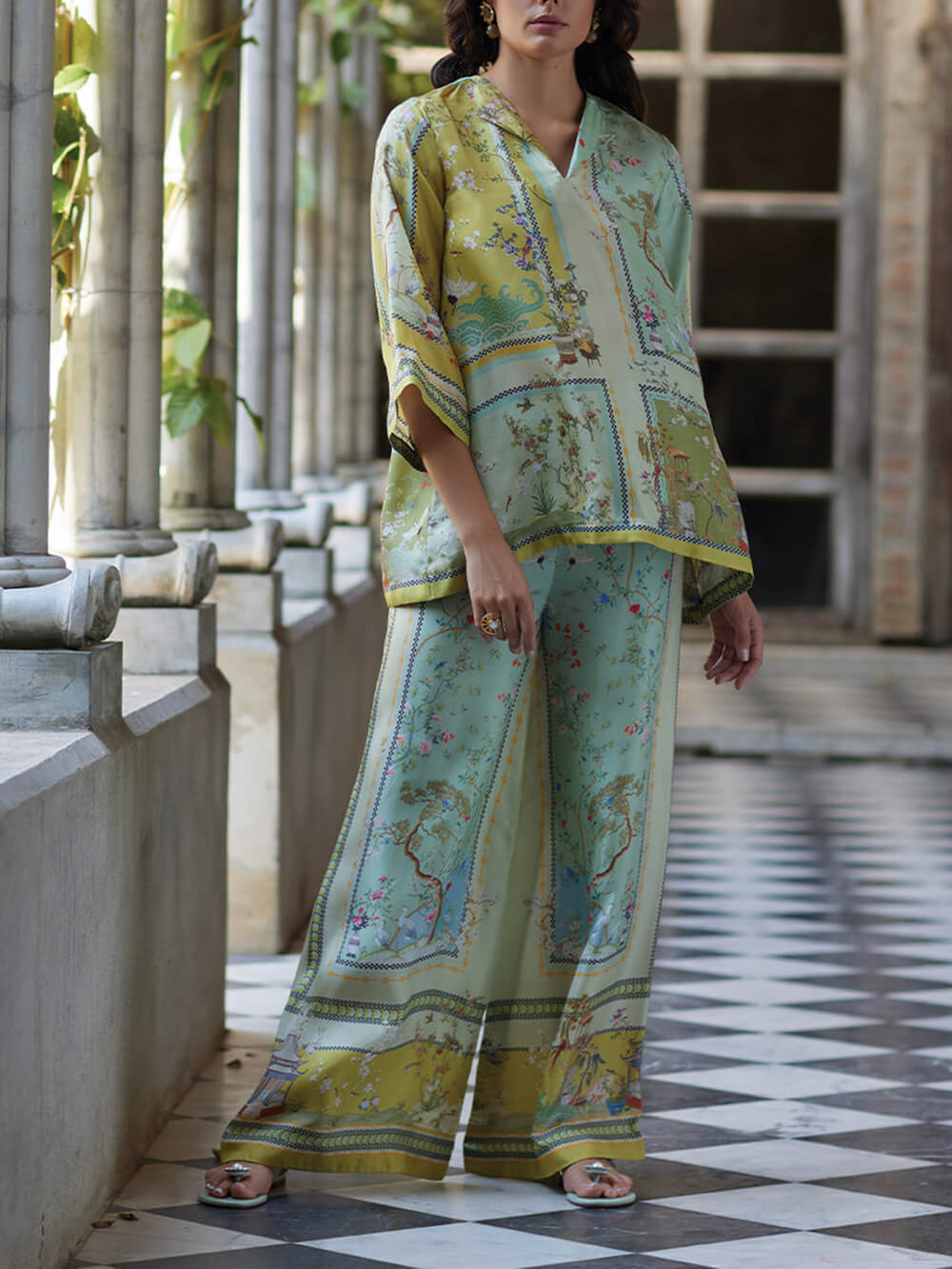 Casual Unique Digital Print Loose Elastic Waist Pocket Wide Leg Pants