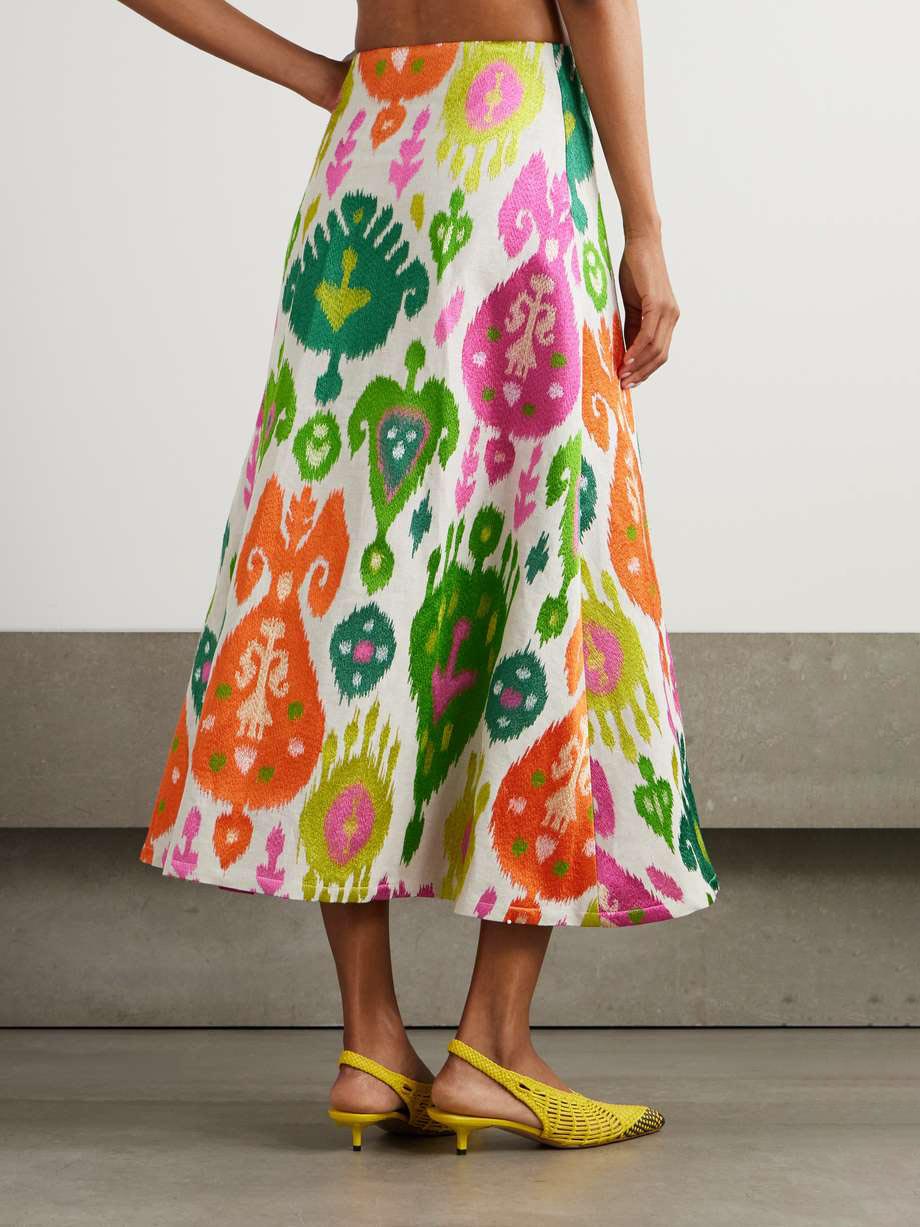 Vibrant Ikat Print High-Waist Midi Skirt