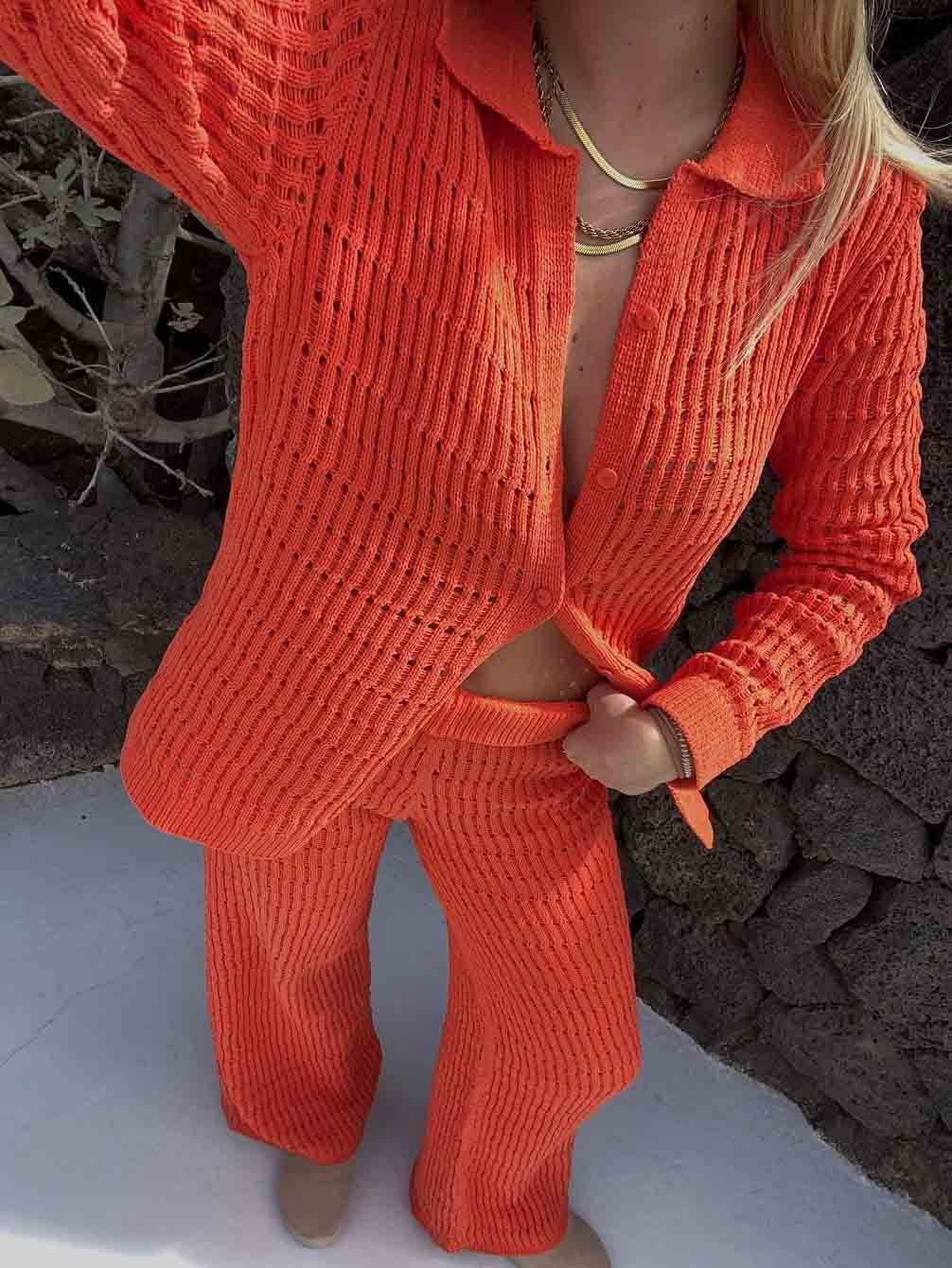 Casual Holiday Solid Color Knitted Loose Wide-leg Pants