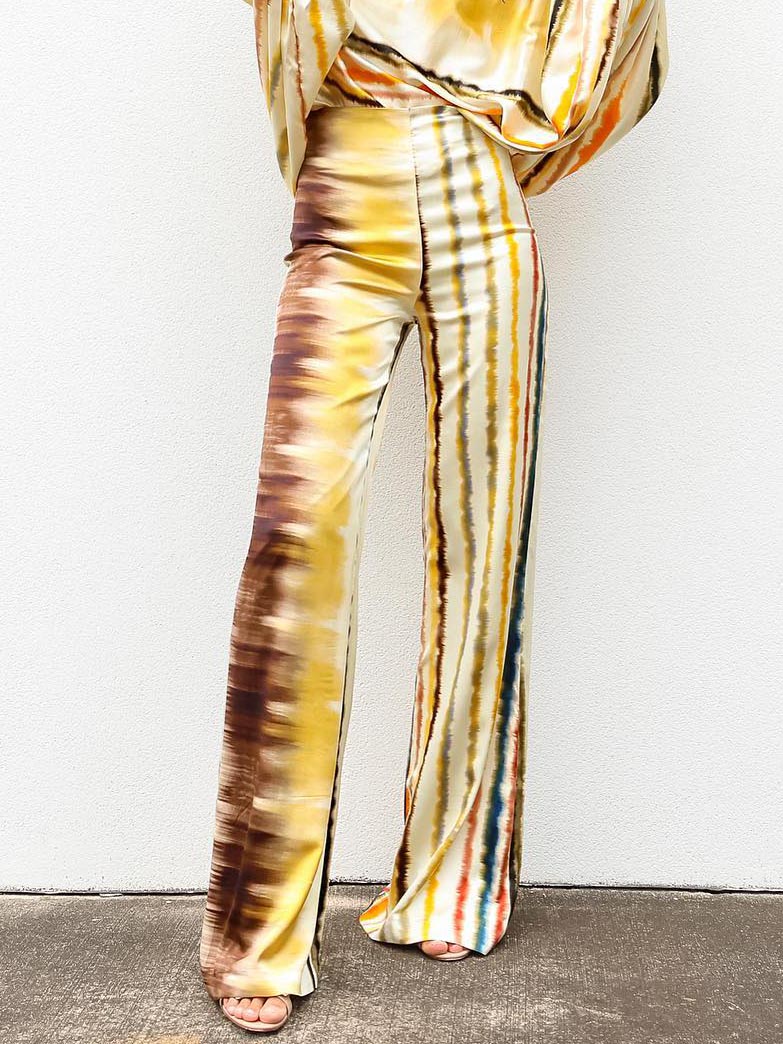 Exquisite Satin Gradient Irregular Stripe Pants