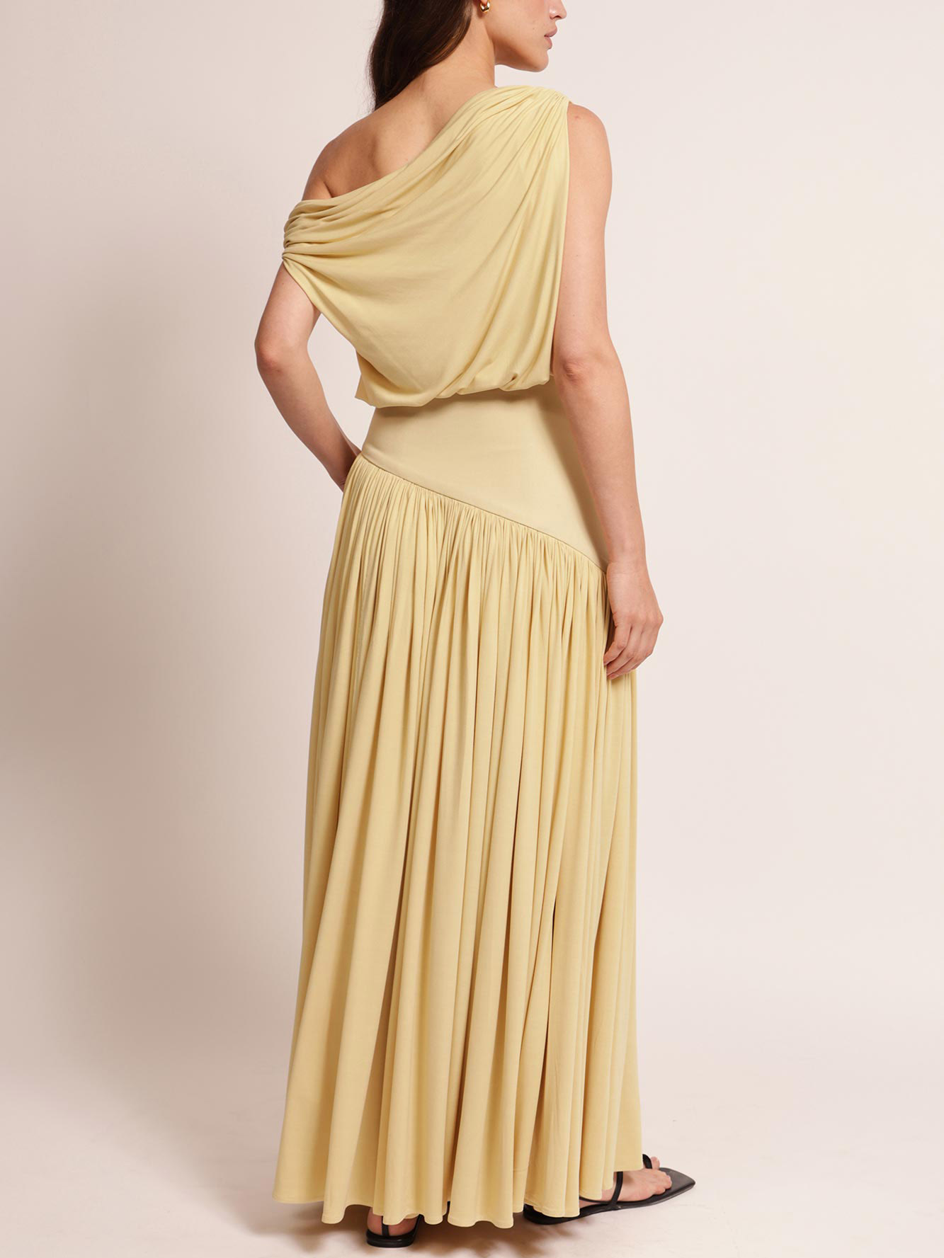 Elegant Draped One-Shoulder Pleated Maxi Dress