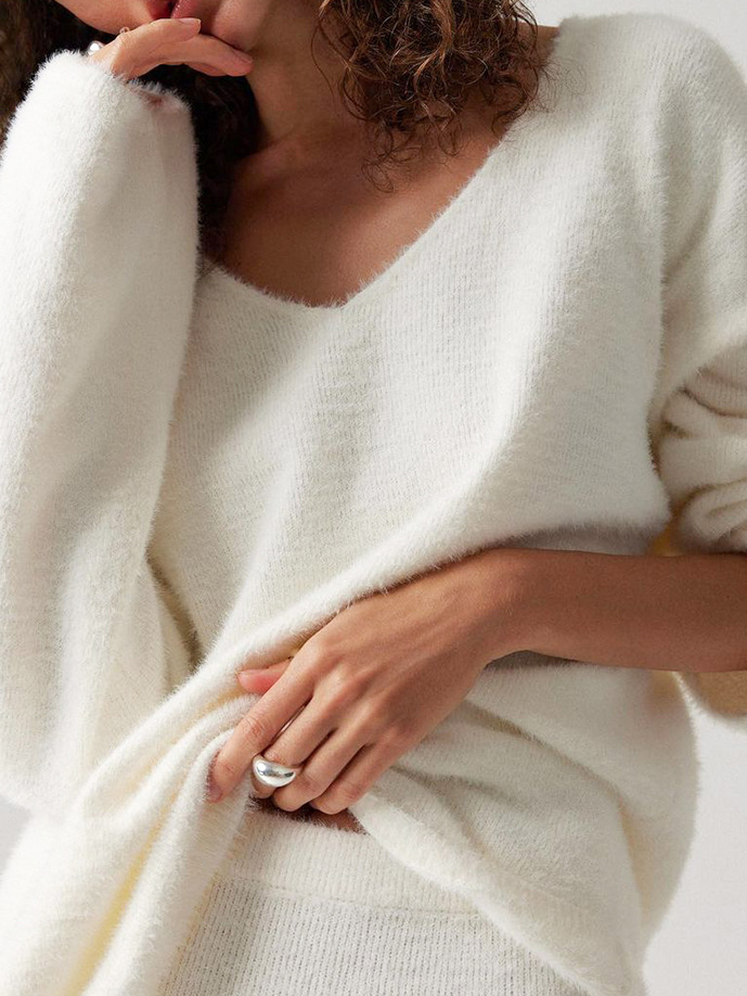 Imitation Mink Top And Skirt Knitted Suit