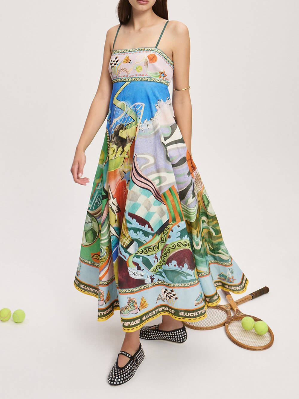 Casual Unique Pattern Print Suspenders Loose Maxi Dress