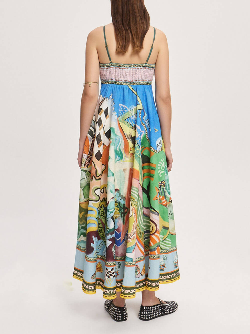 Casual Unique Pattern Print Suspenders Loose Maxi Dress