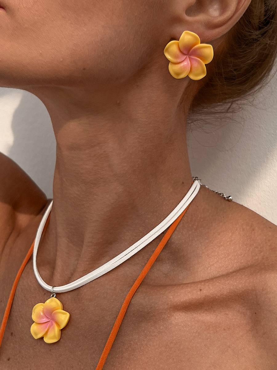 Plumeria Earrings And Necklace Set