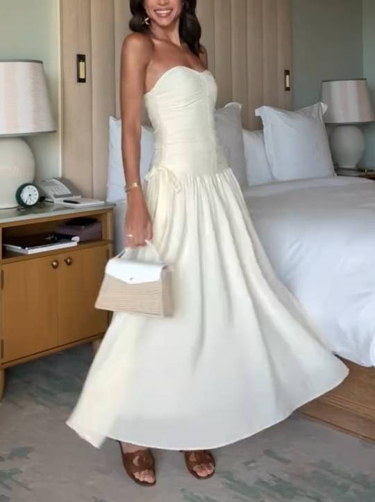 Tube Top Pleated Midi Dress