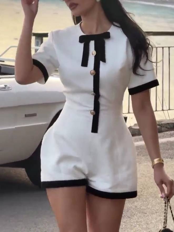 Elegant Black And White Color Contrast Jumpsuit