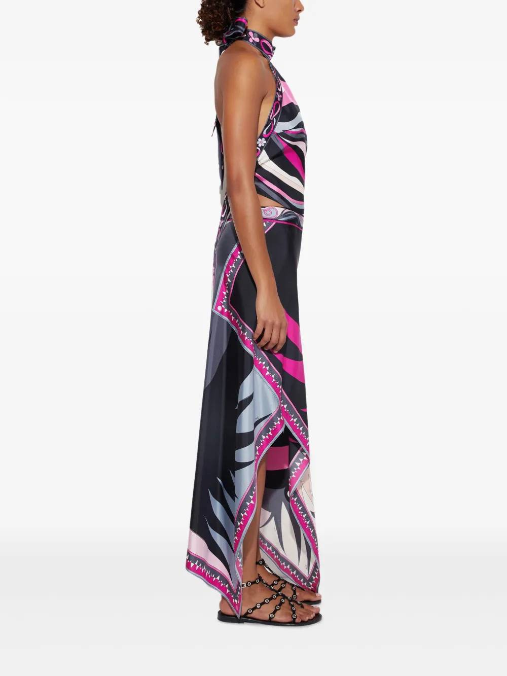 Unique Printed Halter Top And Skirt Suit