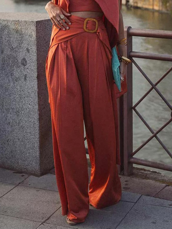 Elegant High-Waisted Satin Wide-Leg Trousers