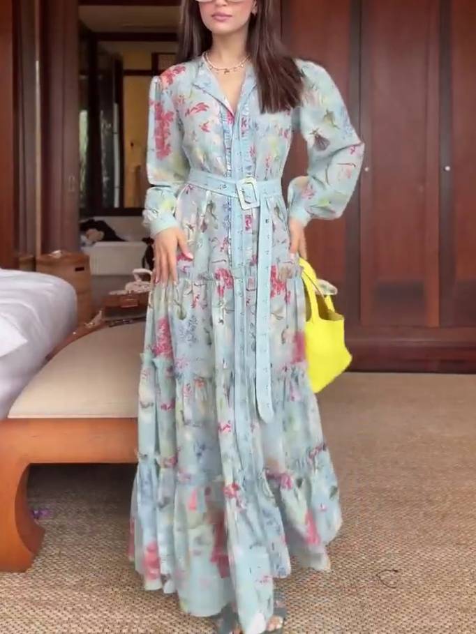 Unique Printed Belt Dress