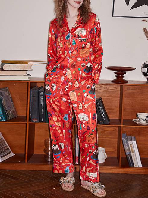 Fruit Desserts Printed Long-sleeved Pants Two-piece Home Wear