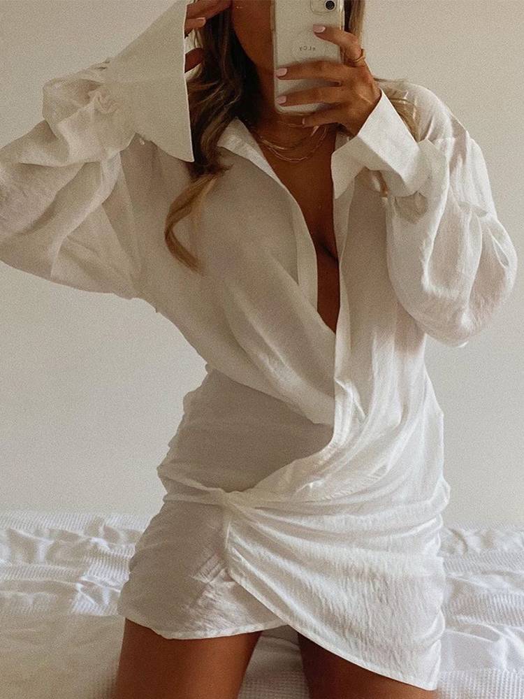 Deep V Hip-hugging Shirt Dress