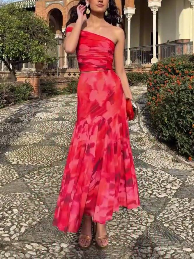 Unique Printed Tube Top And Skirt Two-Piece Set