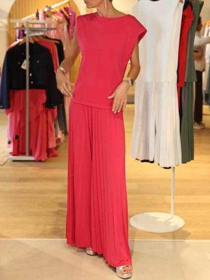 Sleeveless T-shirt And Wide Leg Pants Suit