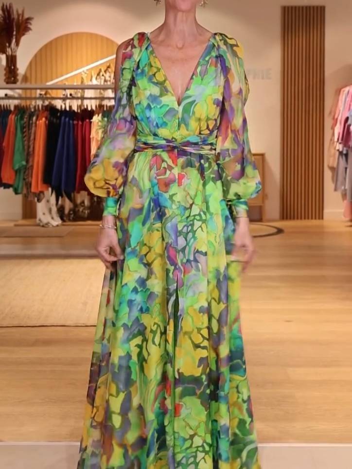 Unique Printed Off-shoulder Dress