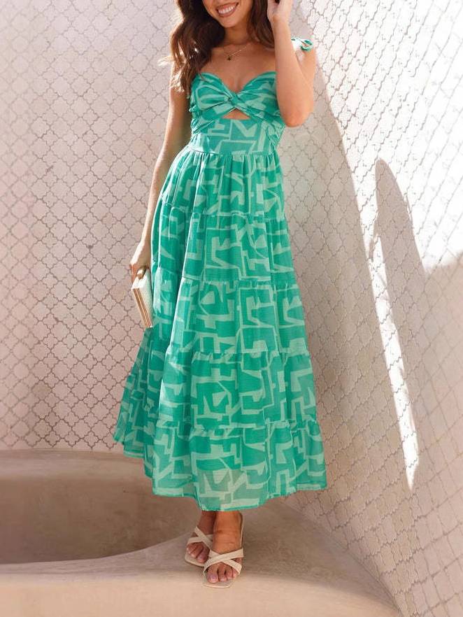 Printed Suspender Midi Dress