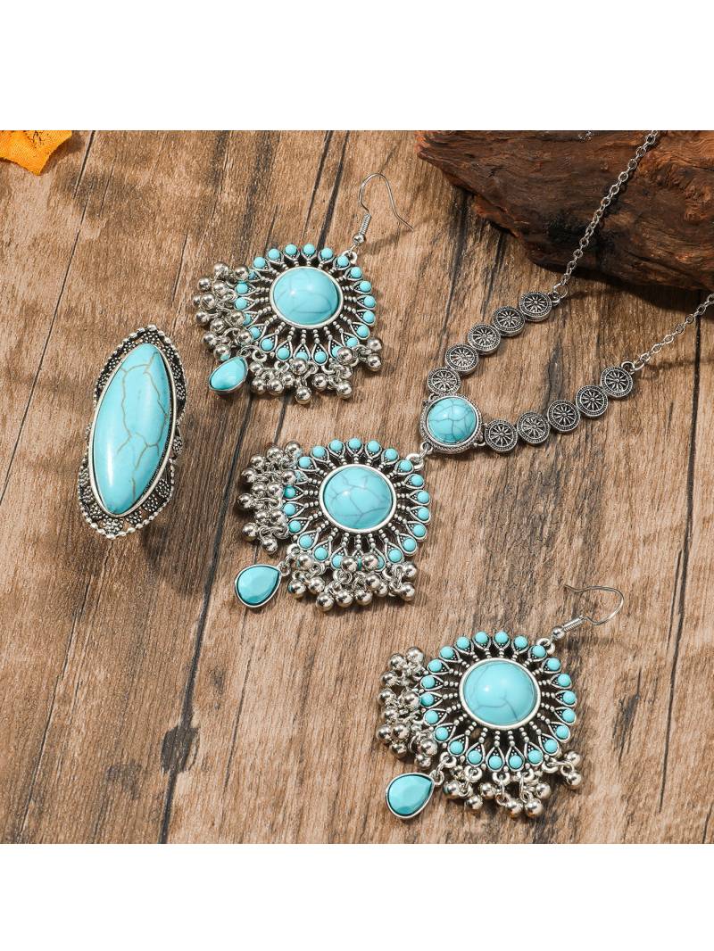 Bohemian Turquoise Earrings Necklace And Ring