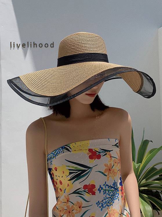 Mesh splicing Beach Seaside Vacation Straw Hat