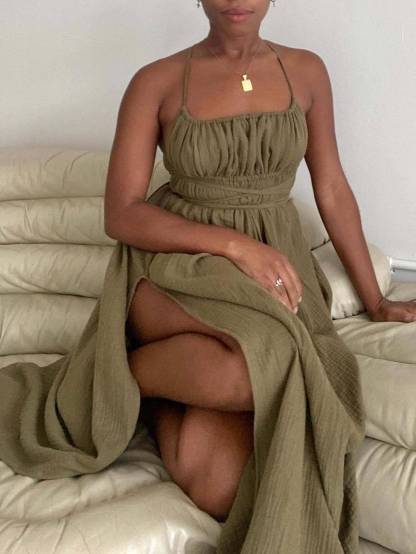 Tube Top Lace Up Side Slit Dress