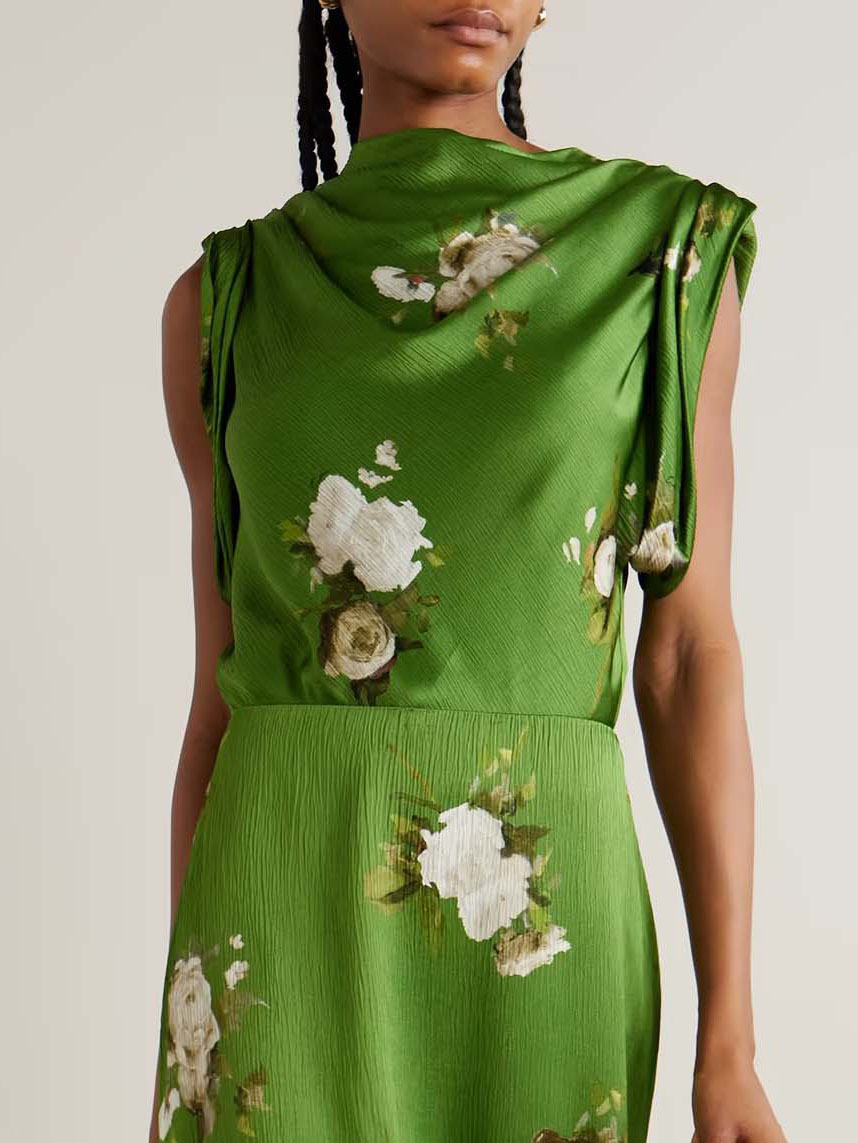 Exquisite Rose Floral Print Satin Shirt