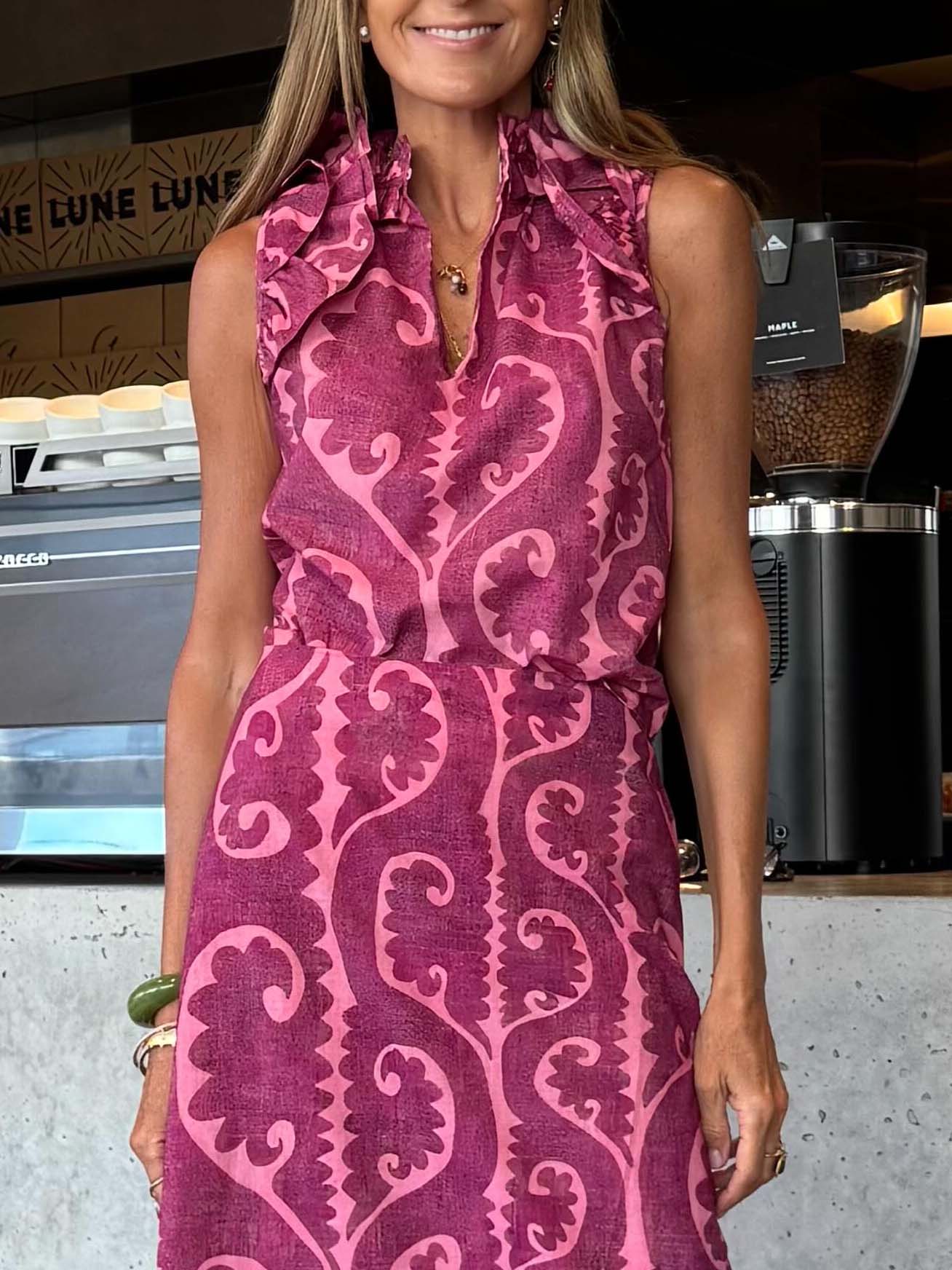 Elegant Ruffled High Neck Sleeveless Top