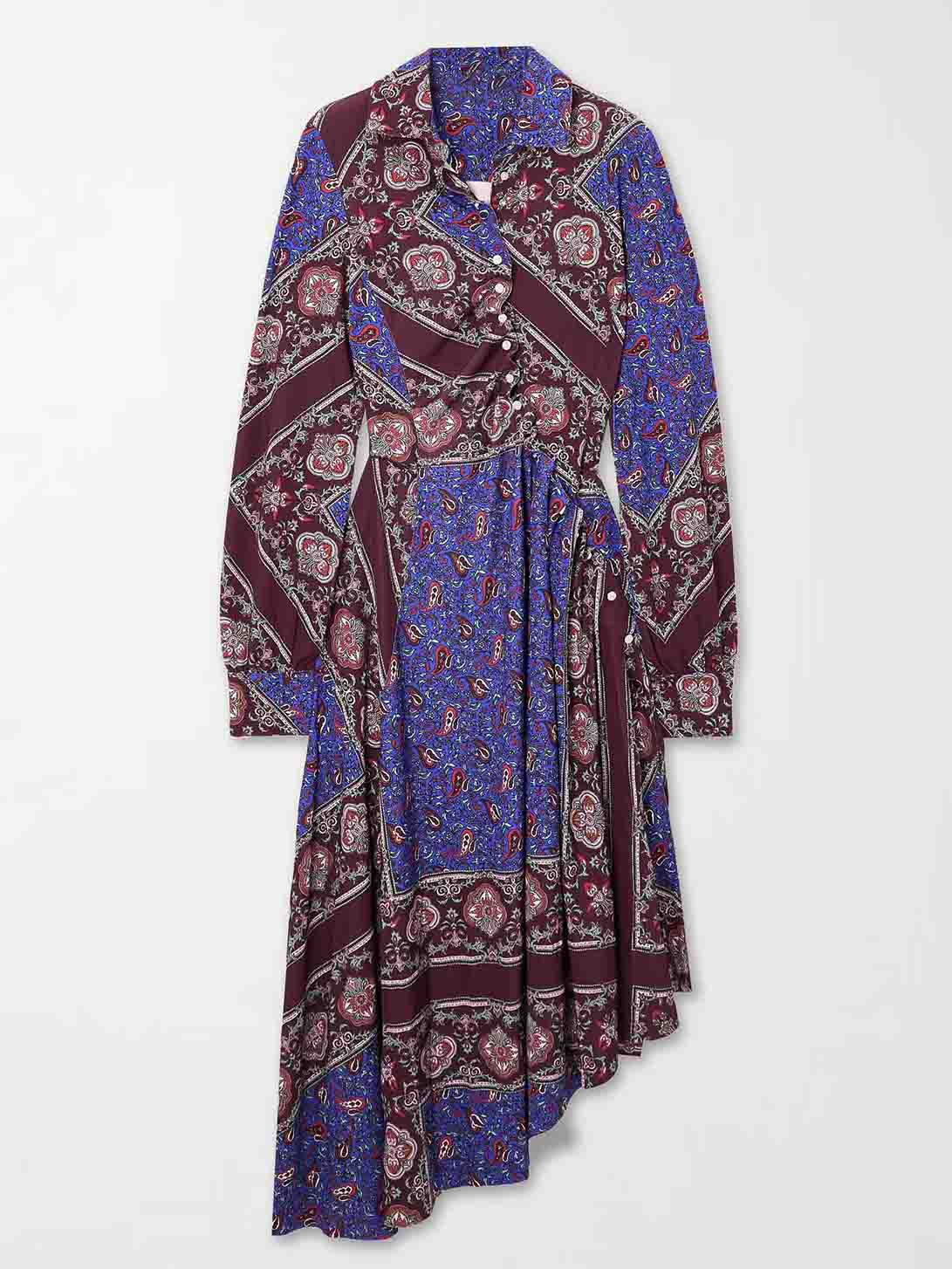 Vintage Asymmetric Paisley Print Midi Dress