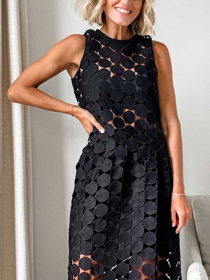 Casual Circle Embroidery Round Neck Tank Top