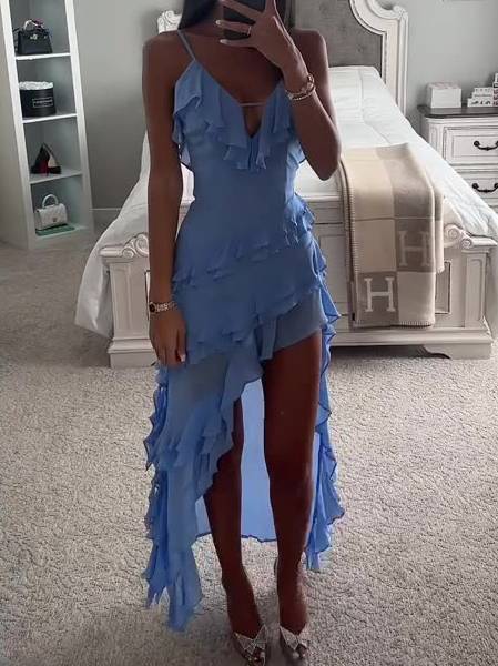 Irregular  Ruffle Suspender Dress